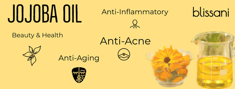 "Jojoba Oil skin benefits: beauty and health, anti-aging, anti-acne, anti-inflammatory" blissani logo