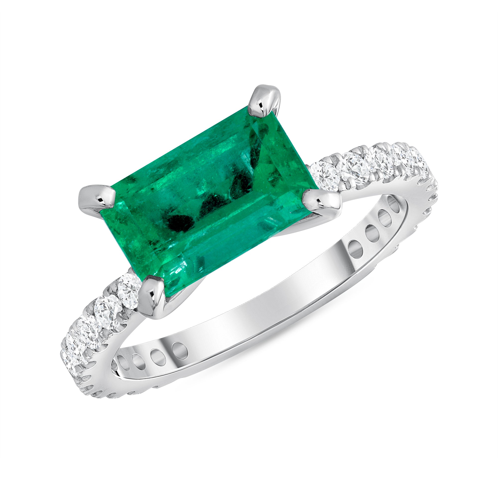 2.42 Ct. Emerald-Cut Emerald Solitaire Ring with Diamond Accents 14k Gold