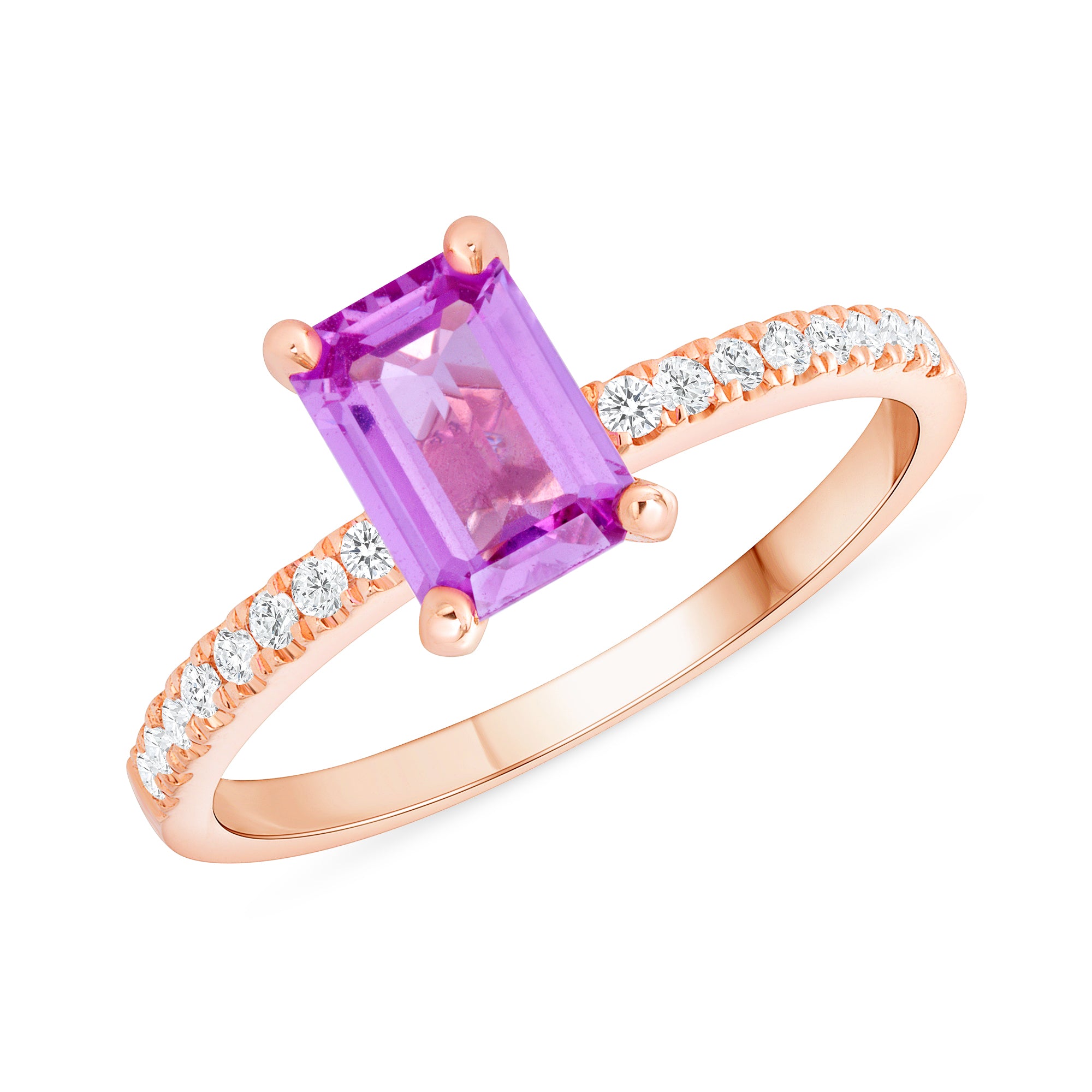 1.08 Ct. Emerald-Cut Pink Sapphire Solitaire Ring with Diamond Accents 14k Rose Gold