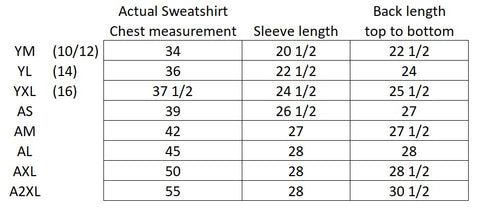 Varsity Fleece Jacket - 901 - Size Chart – Fraylich School Uniforms