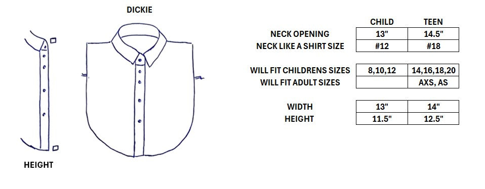 DICKIE SIZE CHART