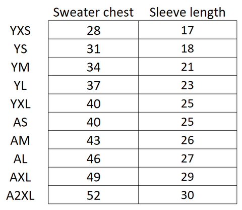 School Apparel Sweater Size Chart – Fraylich School Uniforms