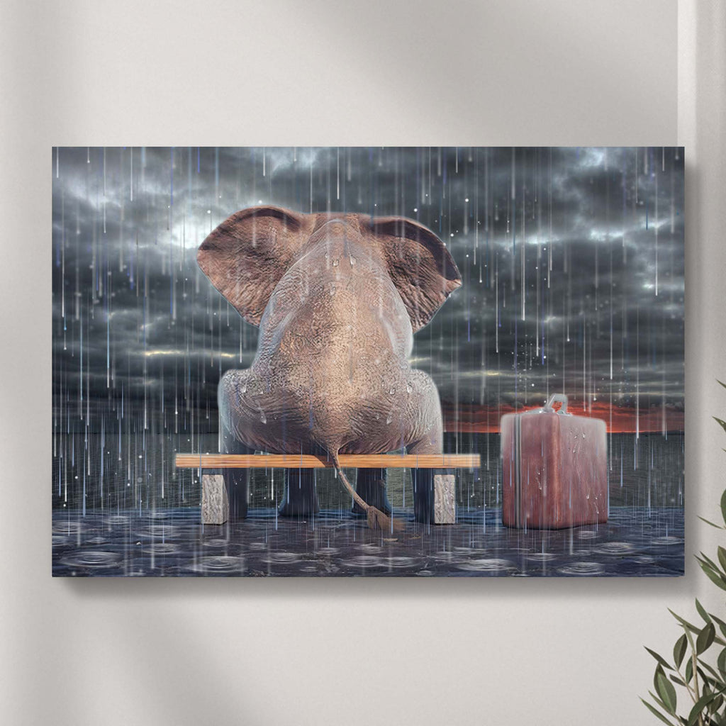 Lonely Elephant Under the Rain Canvas Wall Art - by Tailored Canvases