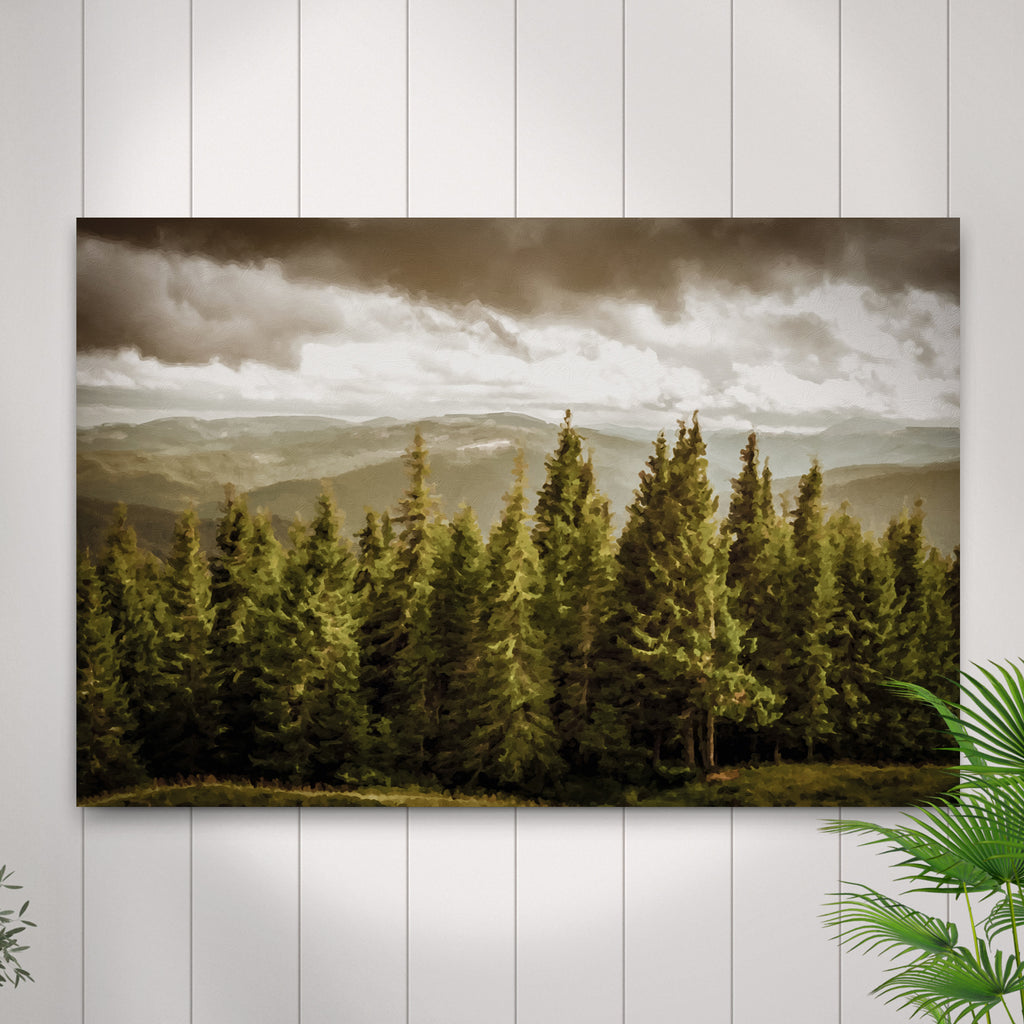 Vintage Pine Tree Forest Art Canvas (READY TO HANG) - by Tailored Canvases