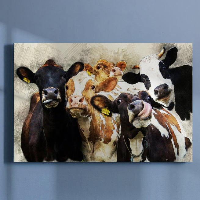 Cows Cattle Portrait Canvas Wall Art - Image by Tailored Canvases