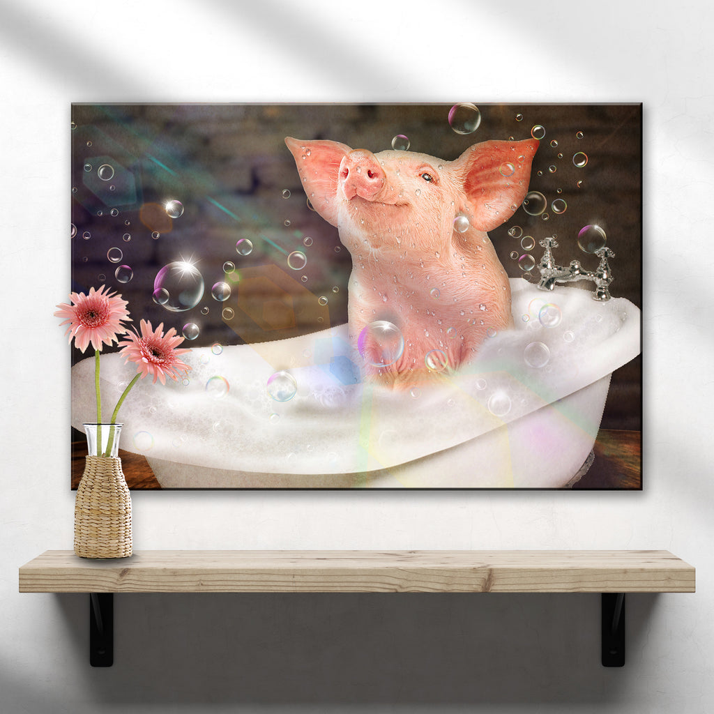 Bubble Bath Pig in Tub Canvas Wall Art - by Tailored Canvases