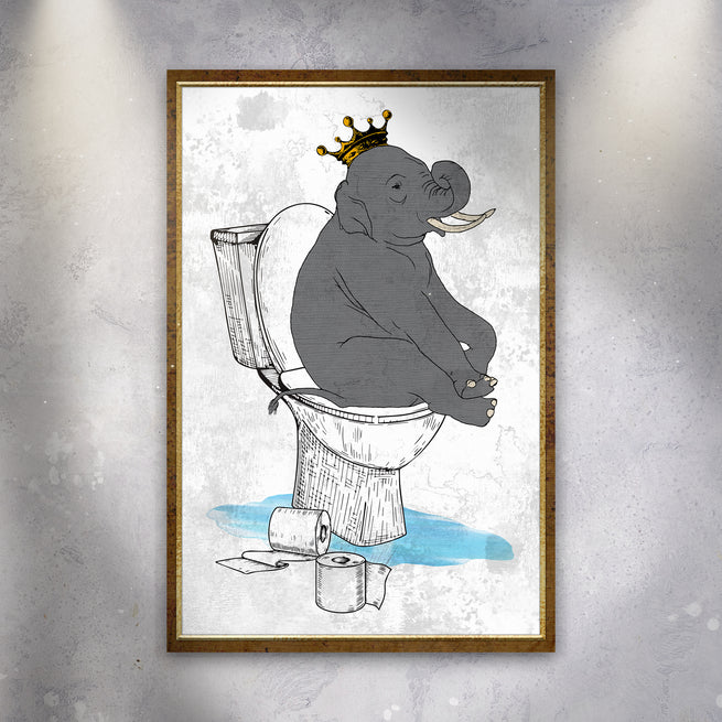 King Elephant On Toilet Canvas Wall Art - by Tailored Canvases