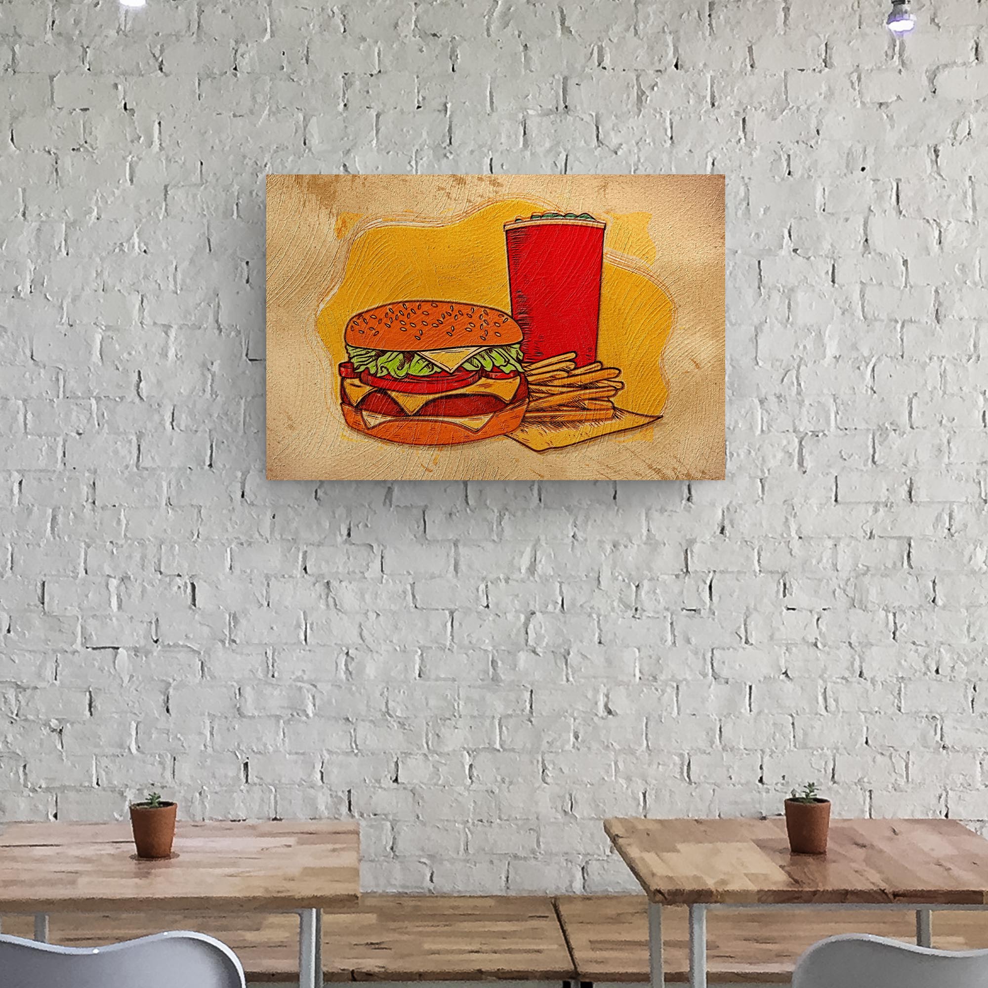 Image of Food Burger And Fries Drawing Canvas Wall Art