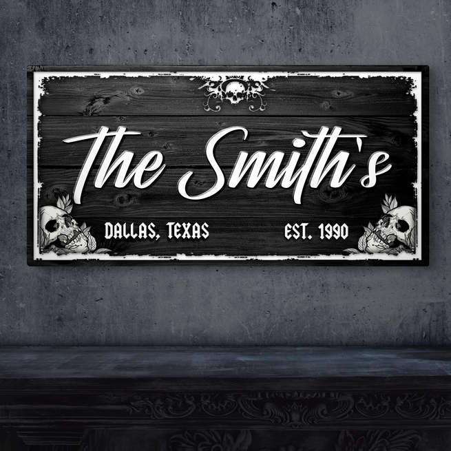 Family Gothic Skull Sign | Customizable Canvas - Wall Art Image by Tailored Canvases