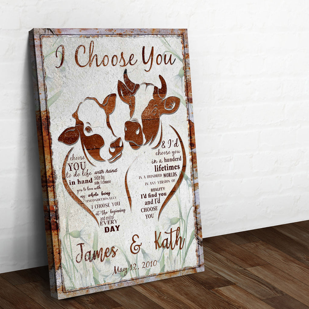 I Choose You Cow Couple Sign | Customizable Canvas - Image by Tailored Canvases