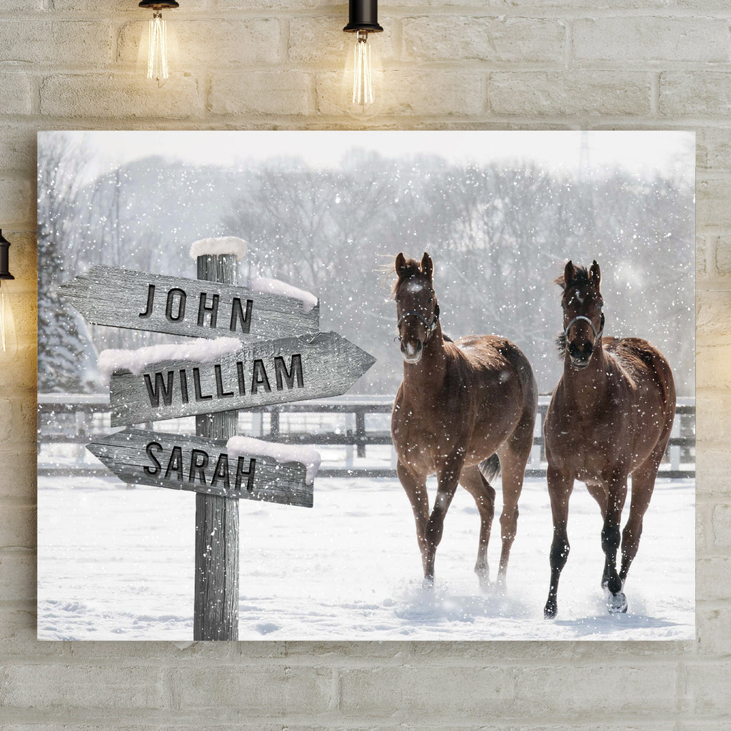 Snow Horses Vintage Name Sign | Customizable Canvas - Image by Tailored Canvases