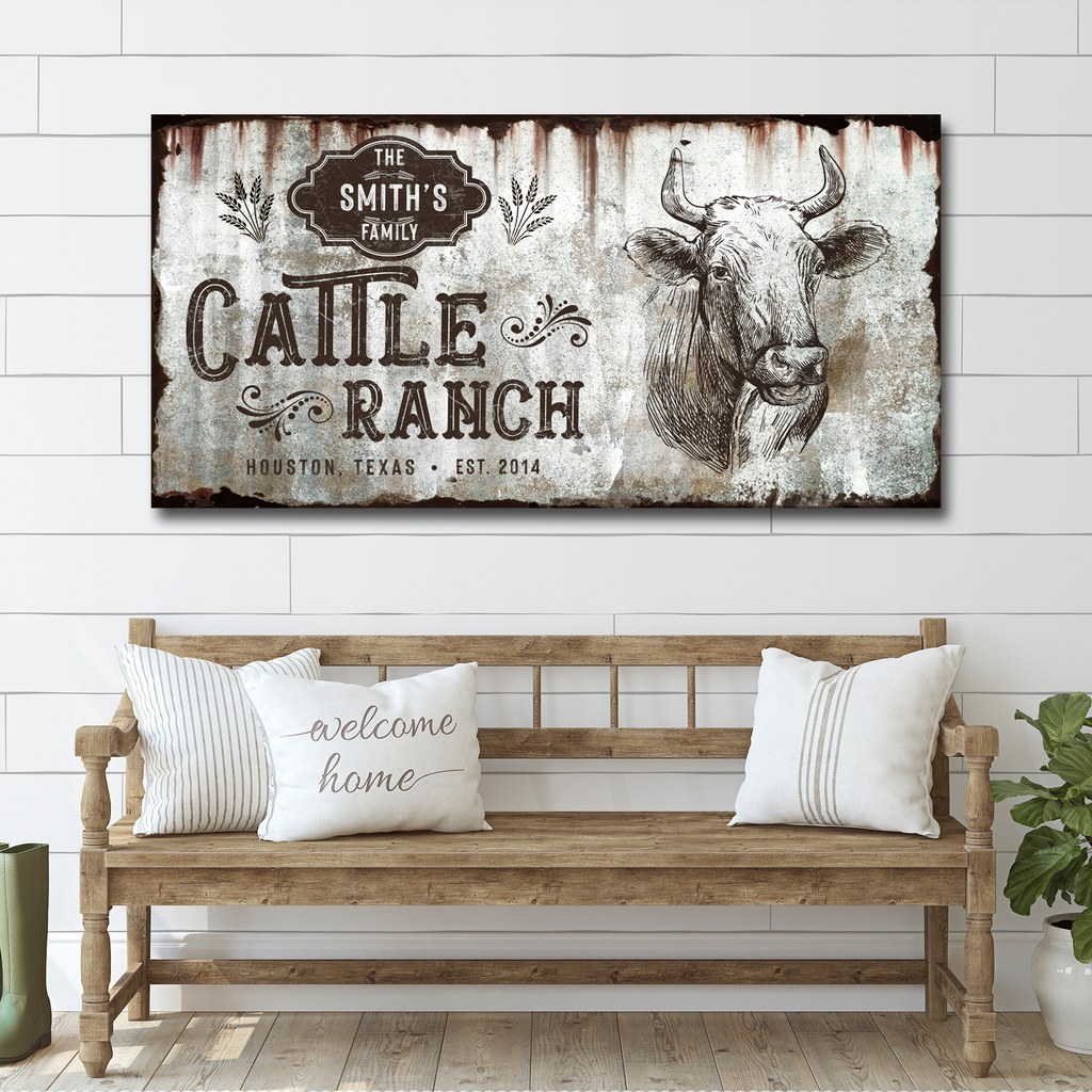 Vintage Cattle Ranch Sign | Customizable Canvas - by Tailored Canvases