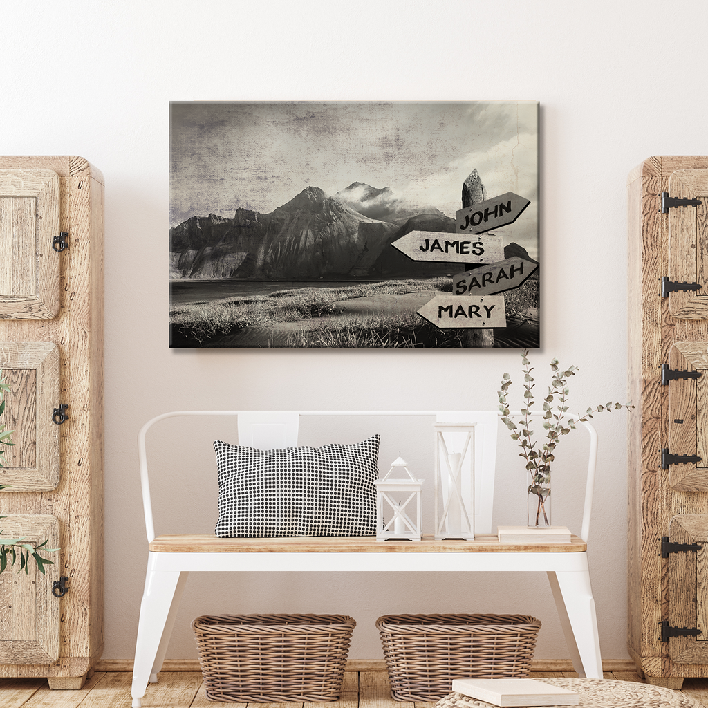 Black and White Mountain Name Sign | Customizable Canvas - by Tailored Canvases