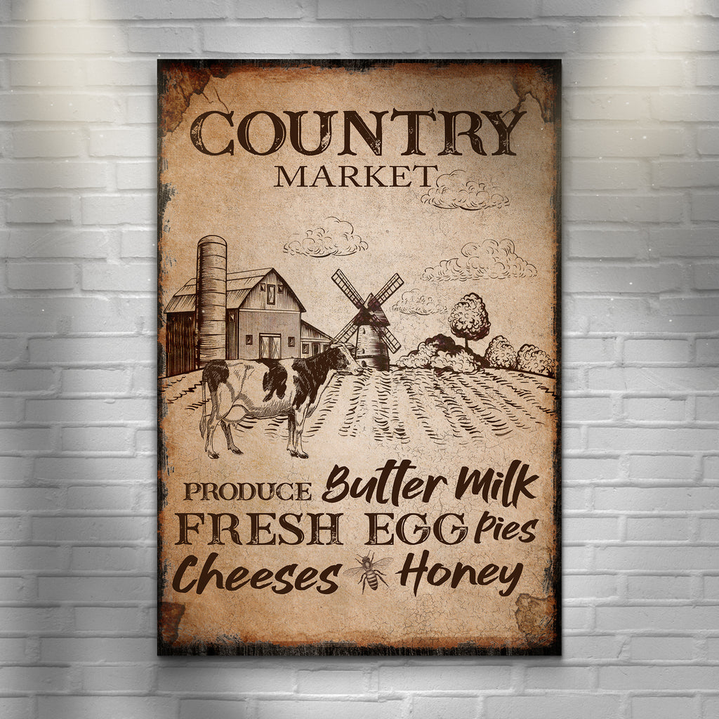 produce butter milk , Fresh egg pie Country Market Canvas - by Tailored Canvases