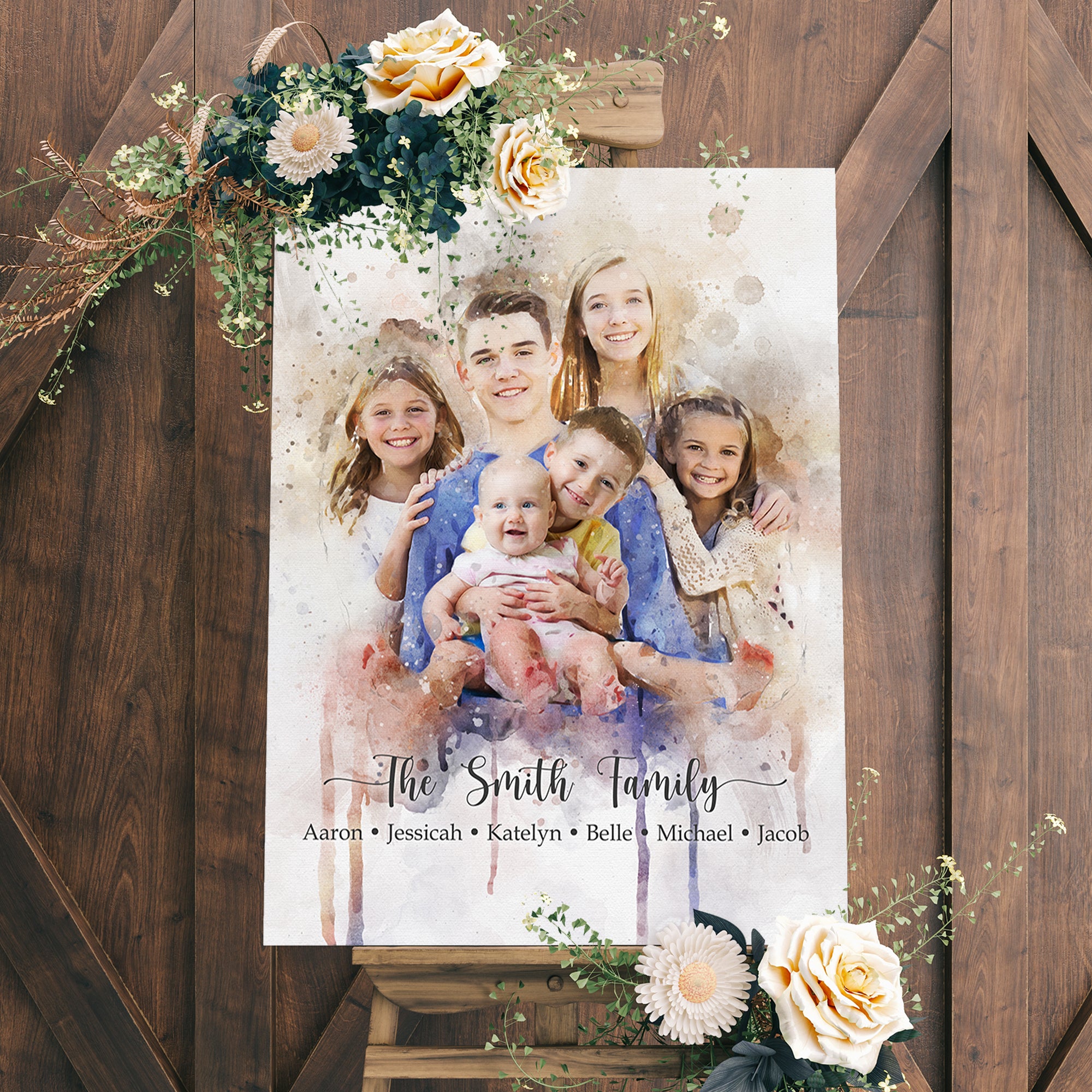 Image of Custom Watercolor Family Portrait (READY TO HANG) - FREE SHIPPING  Belle's Aaron e Jessicah * Katelyn 