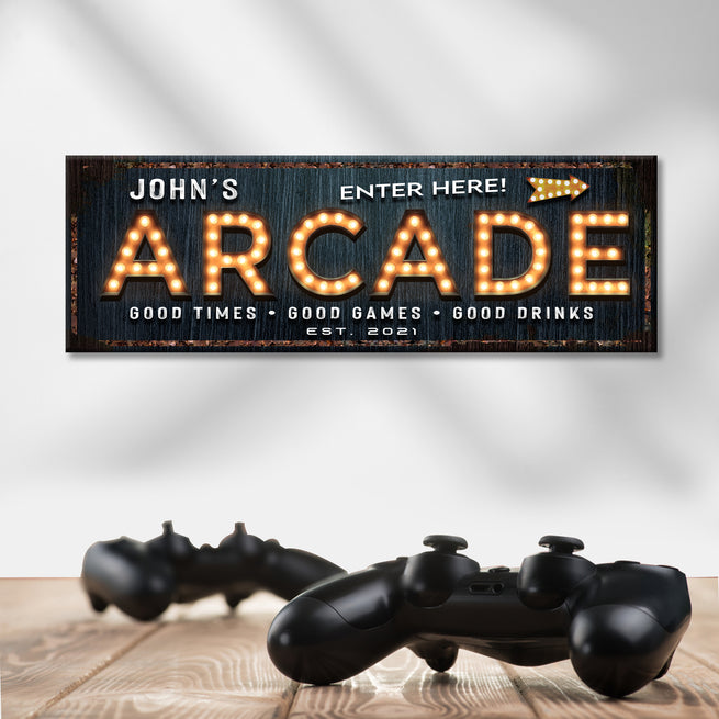 Arcade Enter Here Sign | Customizable Canvas - Wall Art Image by Tailored Canvases