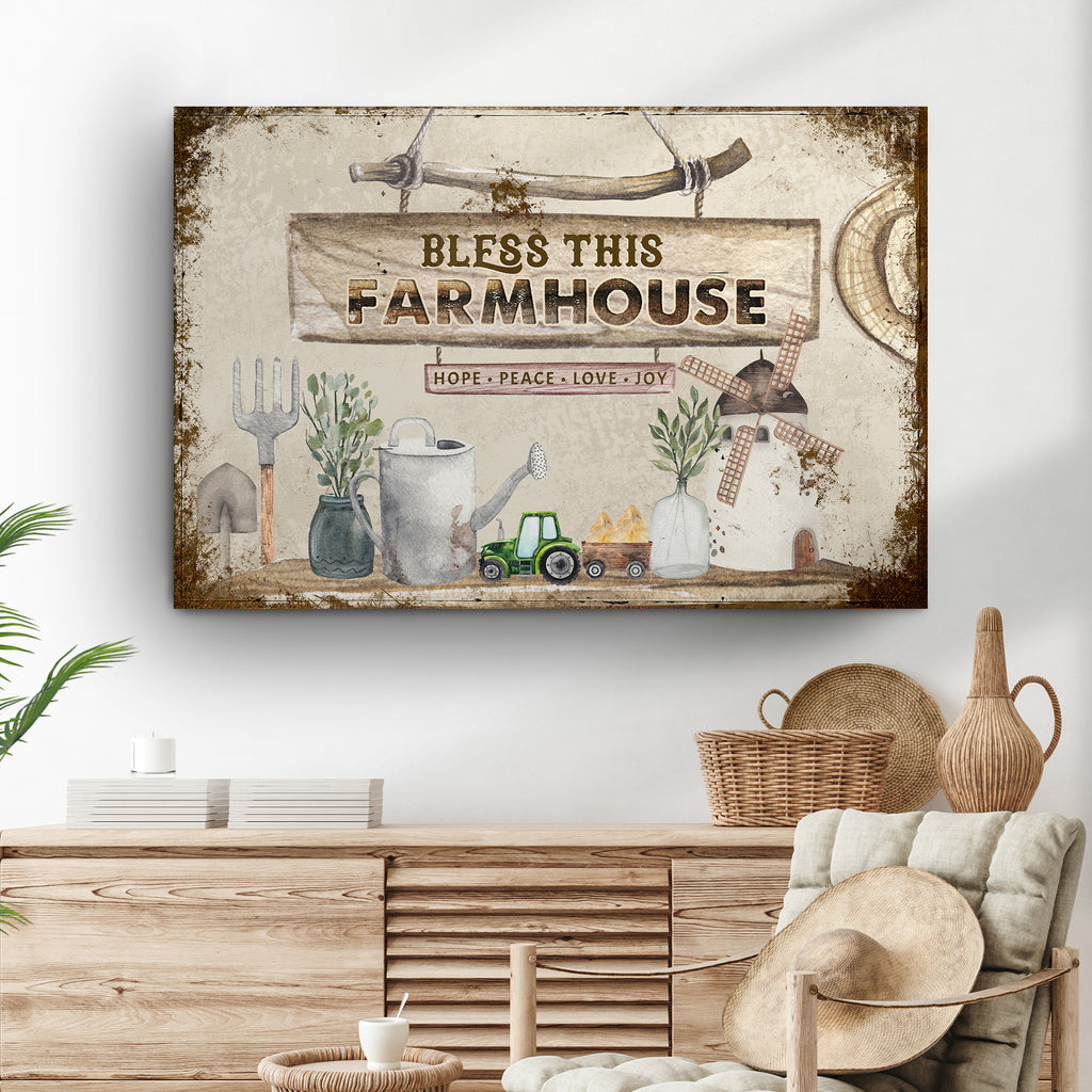 Hope, Peace, Love, Joy. Bless this Farmhouse - by Tailored Canvases