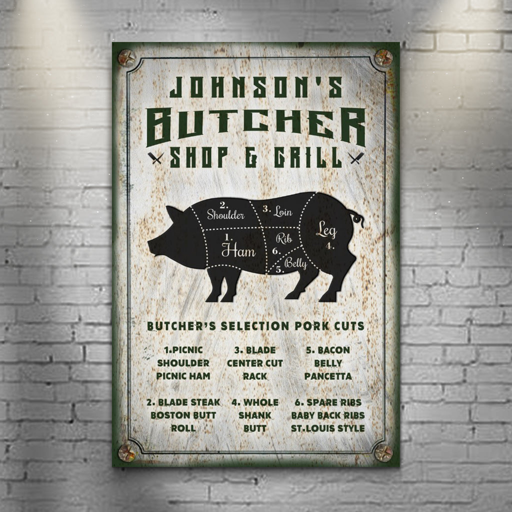 Butcher Shop & Grill Selection Pork Cuts Sign | Customizable Canvas - Image by Tailored Canvases