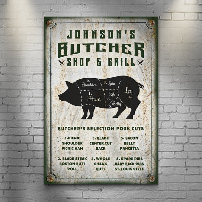 Butcher Shop & Grill Selection Pork Cuts Sign - Image by Tailored Canvases