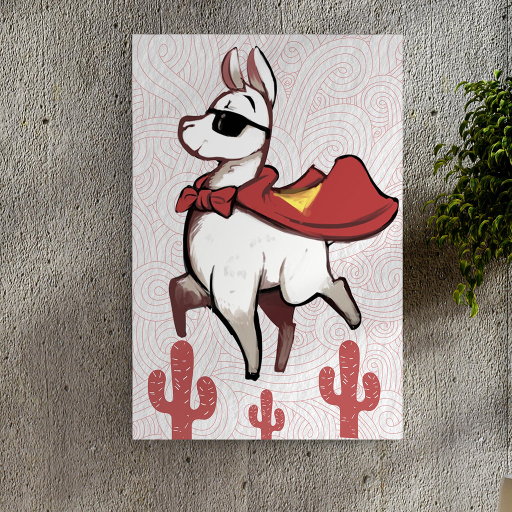 Cute Superhero Llama Portrait Canvas Wall Art - by Tailored Canvases