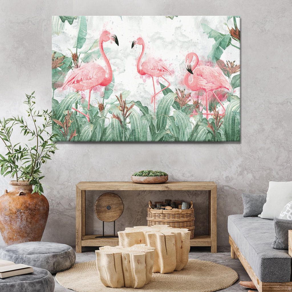 Forest Flamingo Painting Canvas Wall Art - by Tailored Canvases