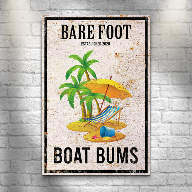 Barefoot Boat Bums Custom Beach Portrait Sign - Wall Art Image by Tailored Canvases