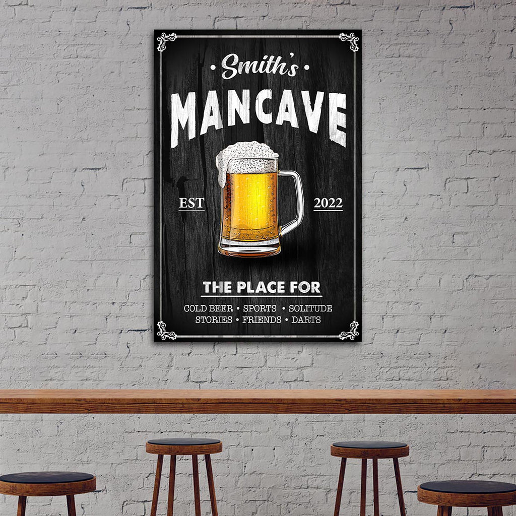 The Place for Cold Beer, Sports, Solitude, Stories, Friends Custom Man Cave - by Tailored Canvases