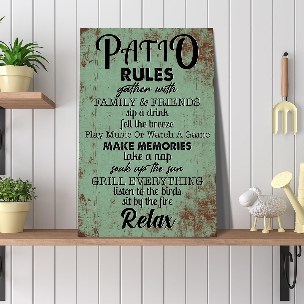 Sip a Drink Make Memories Sit by the Fire Relax Patio Rules (READY TO HANG) - Wall Art Image by Tailored Canvases
