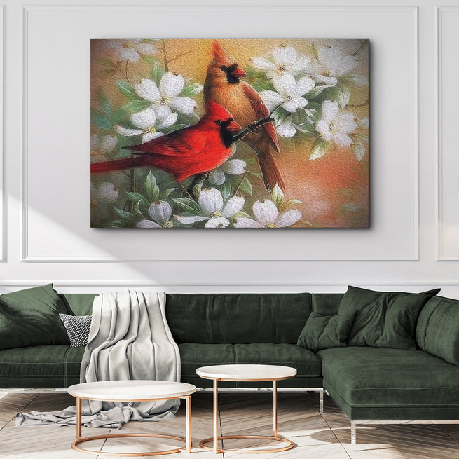 Cardinals on Dogwood Painting Canvas Wall Art - Wall Art Image by Tailored Canvases