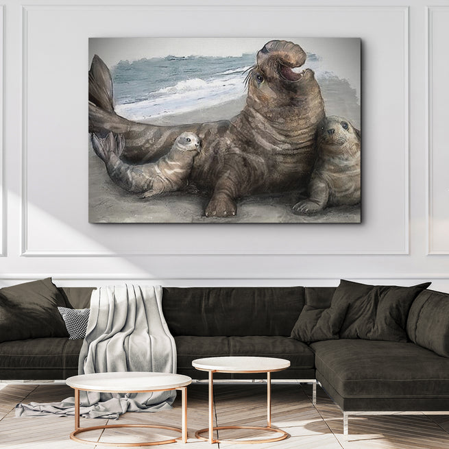 Seal Family Watercolor Canvas Wall Art - Wall Art Image by Tailored Canvases