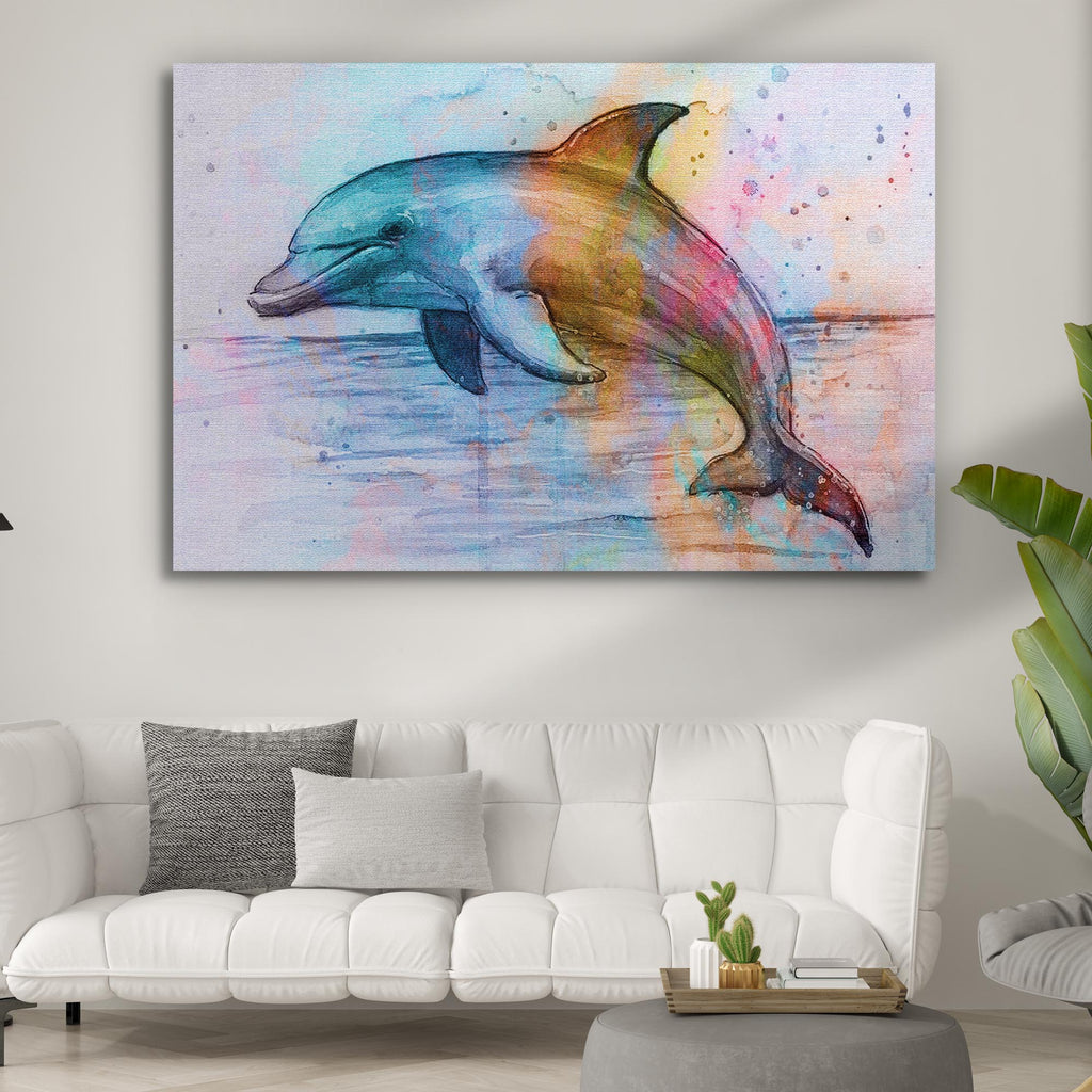 Bottlenose Dolphin Watercolor Painting Canvas Wall Art - by Tailored Canvases