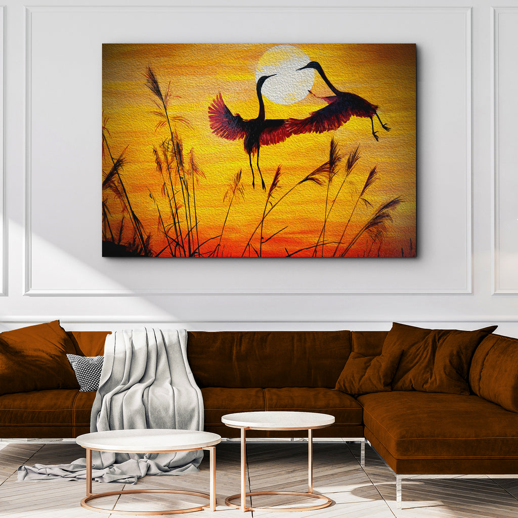 Flying Cranes at Sunset Canvas Wall Art - by Tailored Canvases