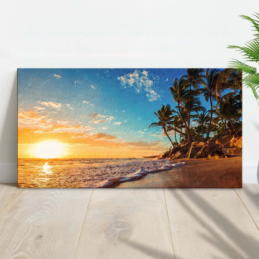 Tropical Beach Sunset Canvas Wall Art (Ready to hang) - by Tailored Canvases