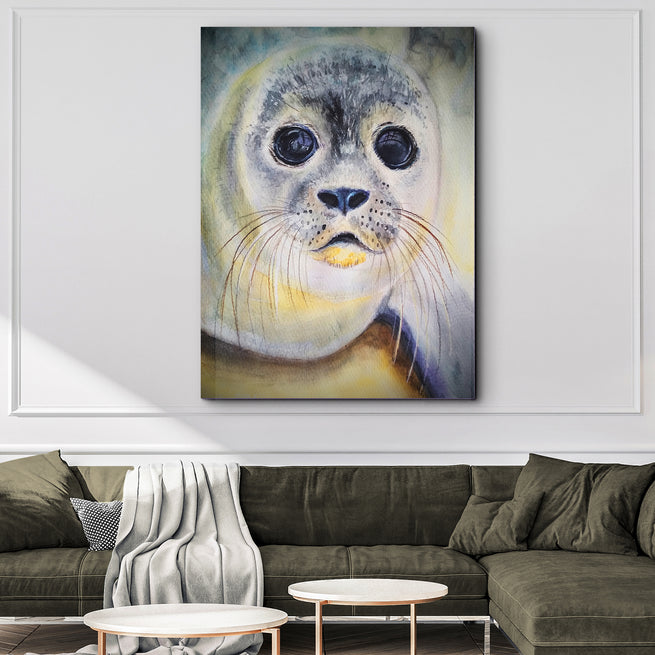 Harbor Seal Watercolor Portrait Canvas Wall Art - Wall Art Image by Tailored Canvases