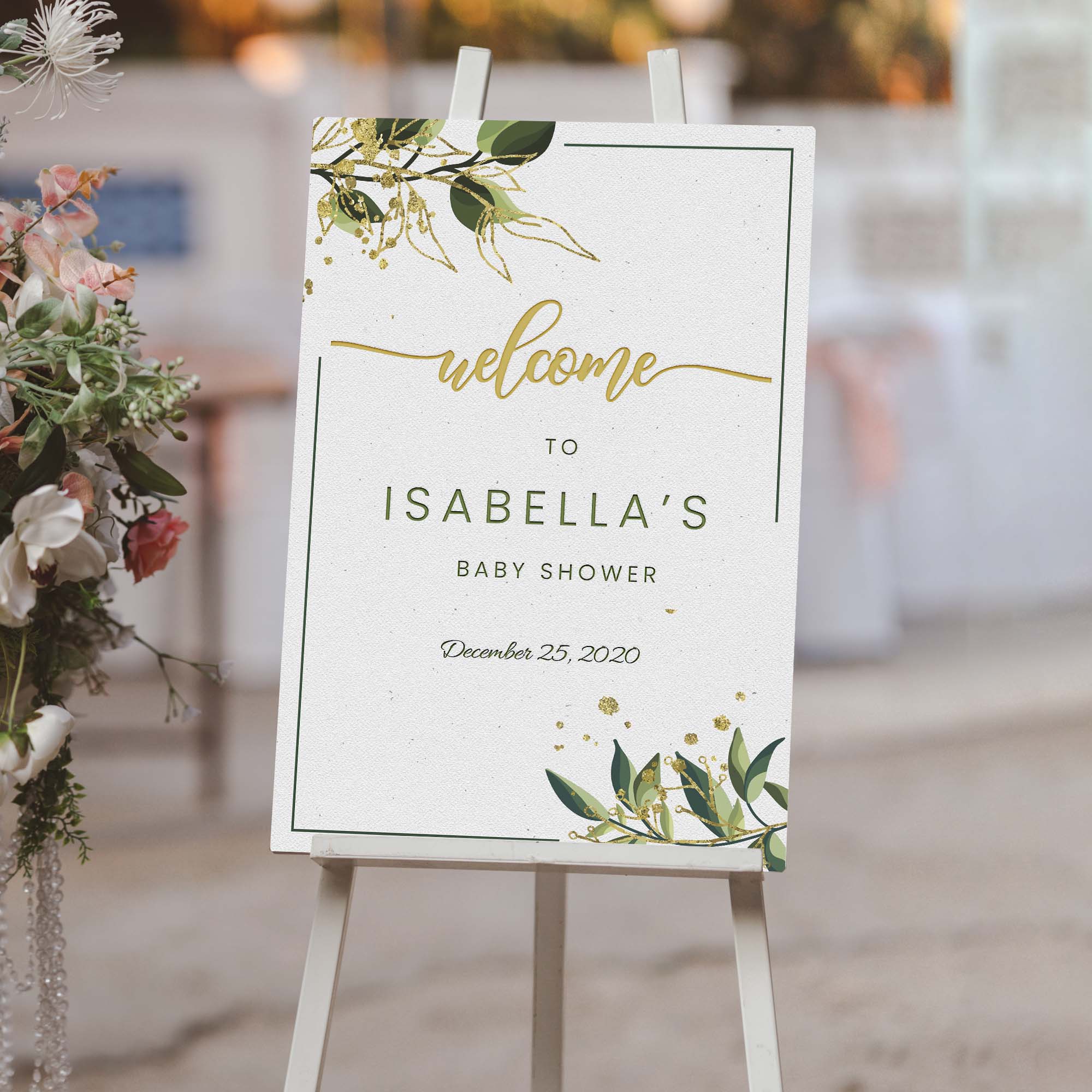 Image of Baby Shower Welcome Sign | Customizable Canvas  ISABEILLA'S BABY SHOWER - Decondber 25, 2020 -y 