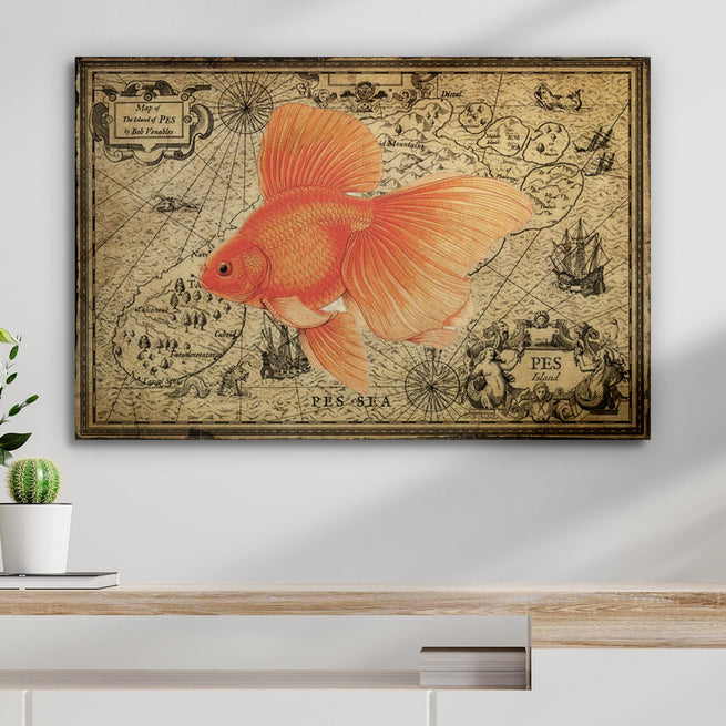 Goldfish Map of Nautical Treasure Canvas Wall Art - Wall Art Image by Tailored Canvases