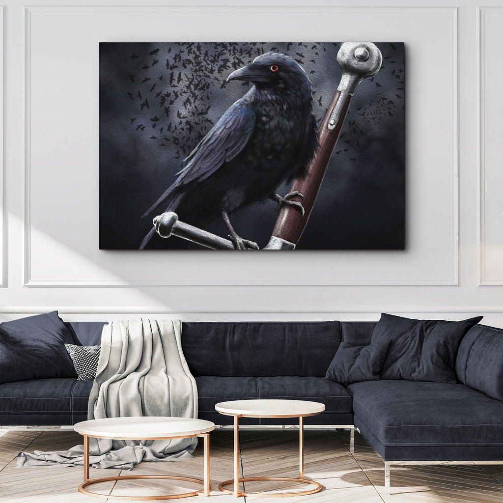 Crow on Sword Canvas Wall Art - by Tailored Canvases