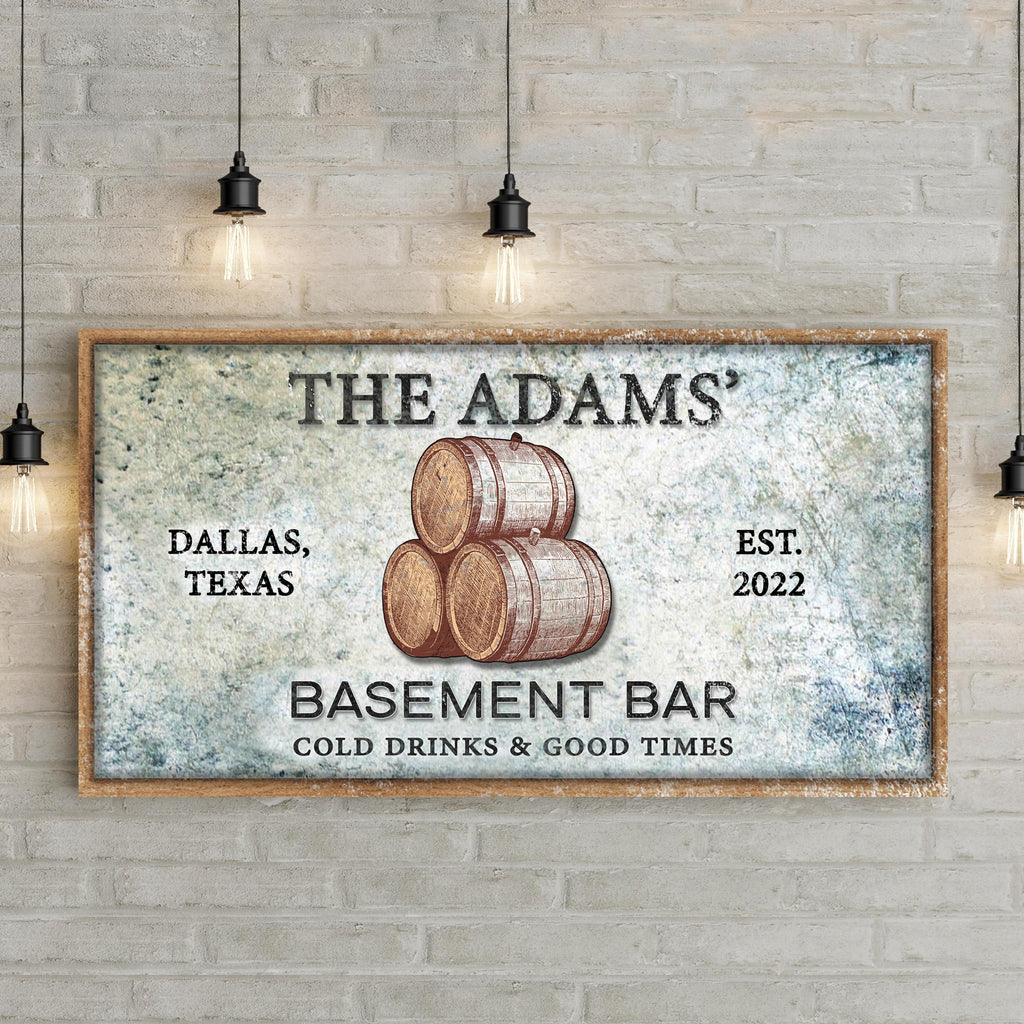 Custom Basement Bar Cold Drinks & Good Times (Ready to hang) - Wall Art Image by Tailored Canvases