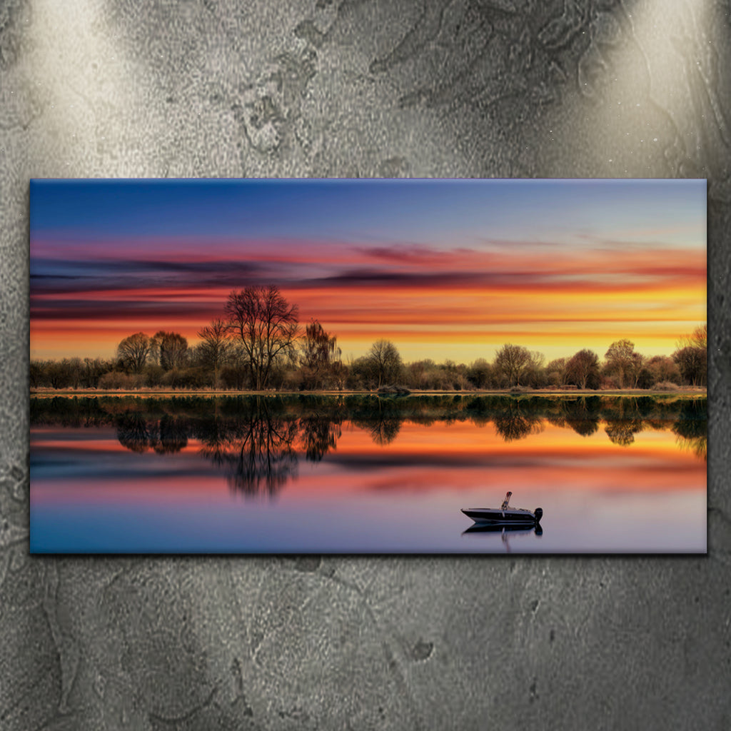 Sunset Lake Boat Wall Art (Ready to hang) - by Tailored Canvases