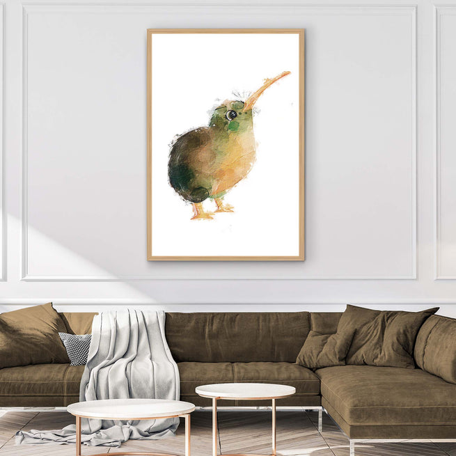 The Cutest Kiwi Bird Watercolor Portrait Canvas Wall Art - Wall Art Image by Tailored Canvases