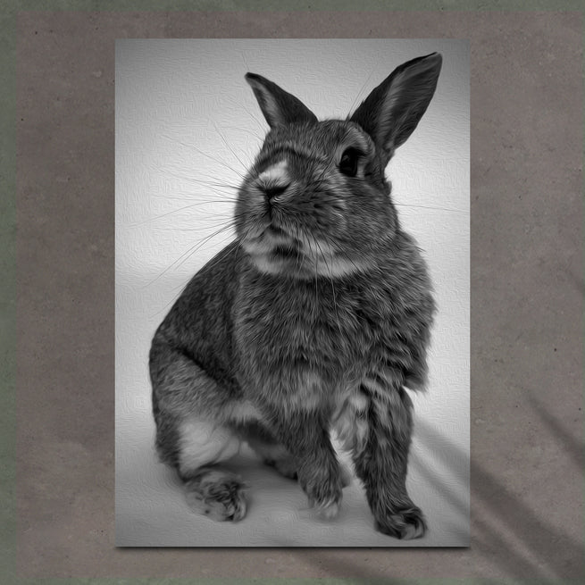 Cute Rabbit In Monochrome Portrait Canvas Wall Art - Image by Tailored Canvases