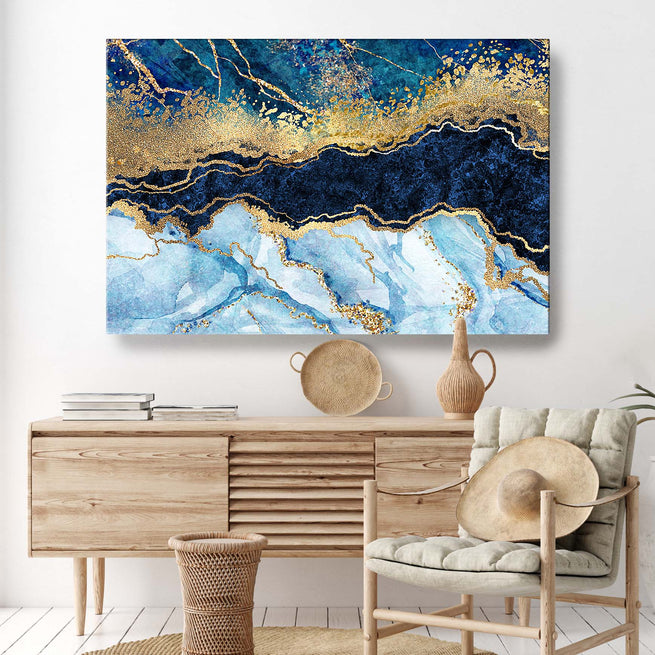 Blue Gold Marble Abstract Canvas Wall Art - Image by Tailored Canvases