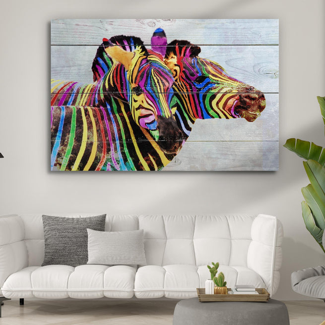 Zebras Rainbow Watercolor Canvas Wall Art - Wall Art Image by Tailored Canvases