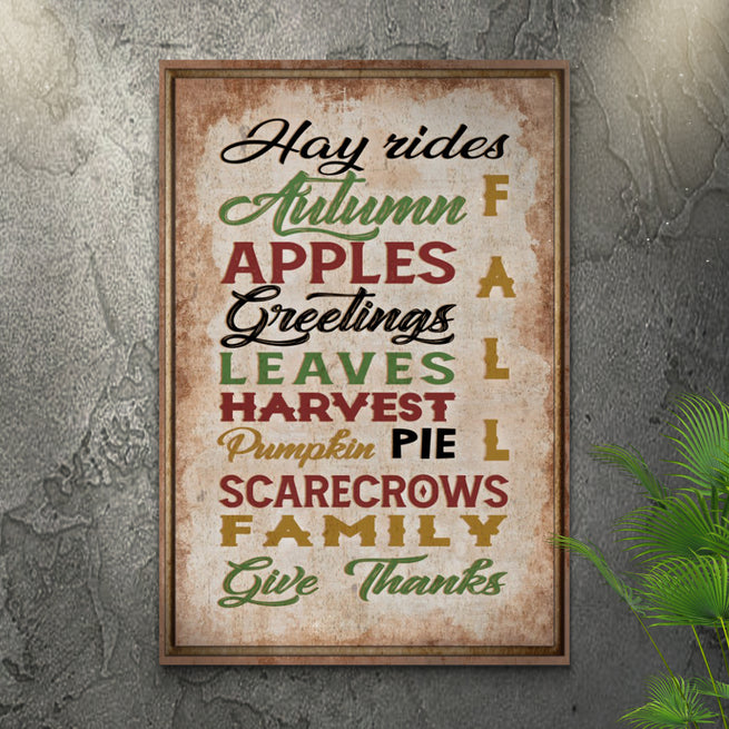 Hay Rides Autumn Apples Greetings Pumpkin Family Give Thanks Portrait - Wall Art Image by Tailored Canvases