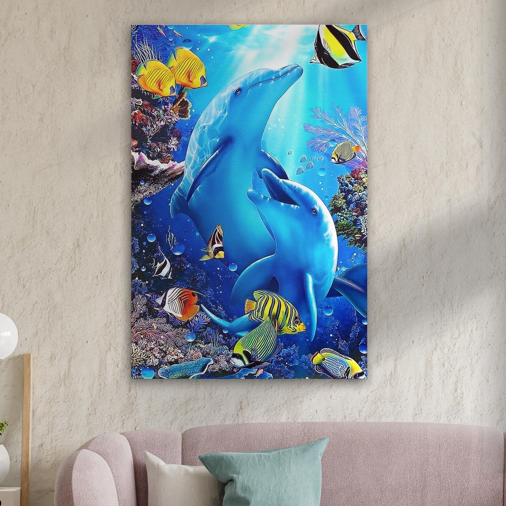 Dolphins Underwater Portrait Canvas Wall Art - by Tailored Canvases