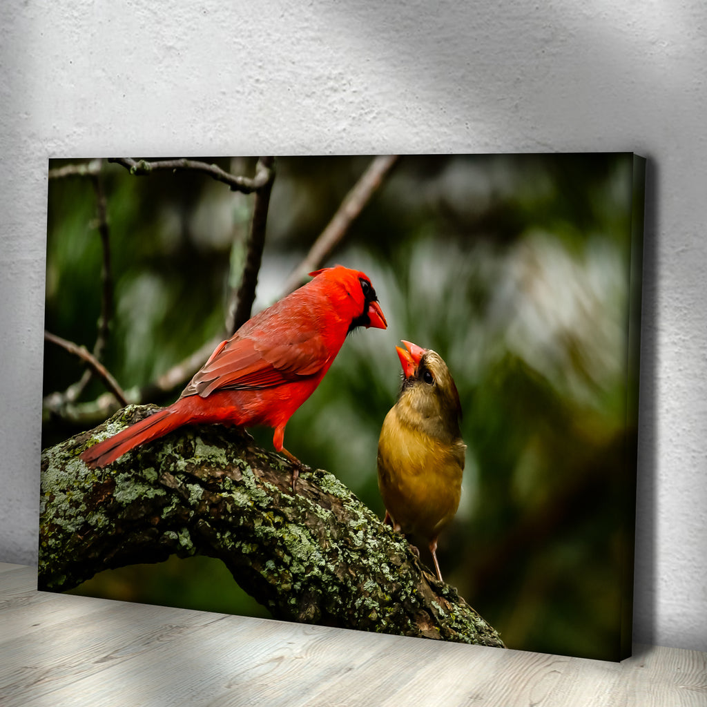 Couple Cardinal Birds Canvas Wall Art - by Tailored Canvases