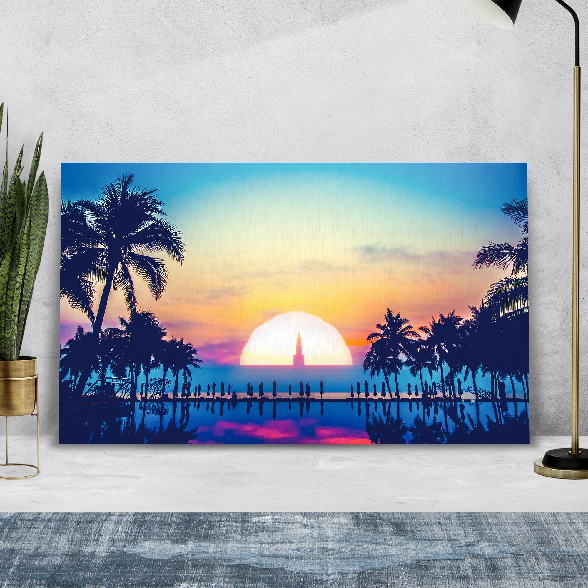 palm tree sunset painting