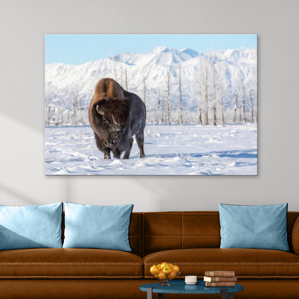 Bison in Winter Canvas Wall Art - by Tailored Canvases