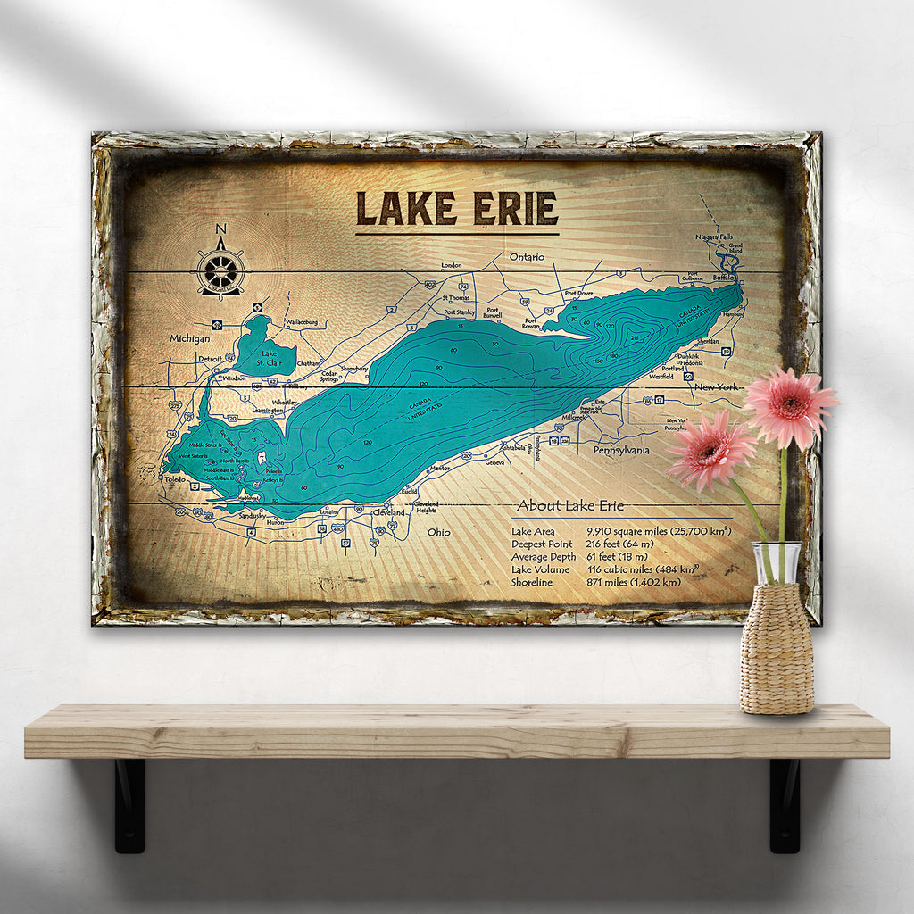 About Lake Erie Map - Image by Tailored Canvases