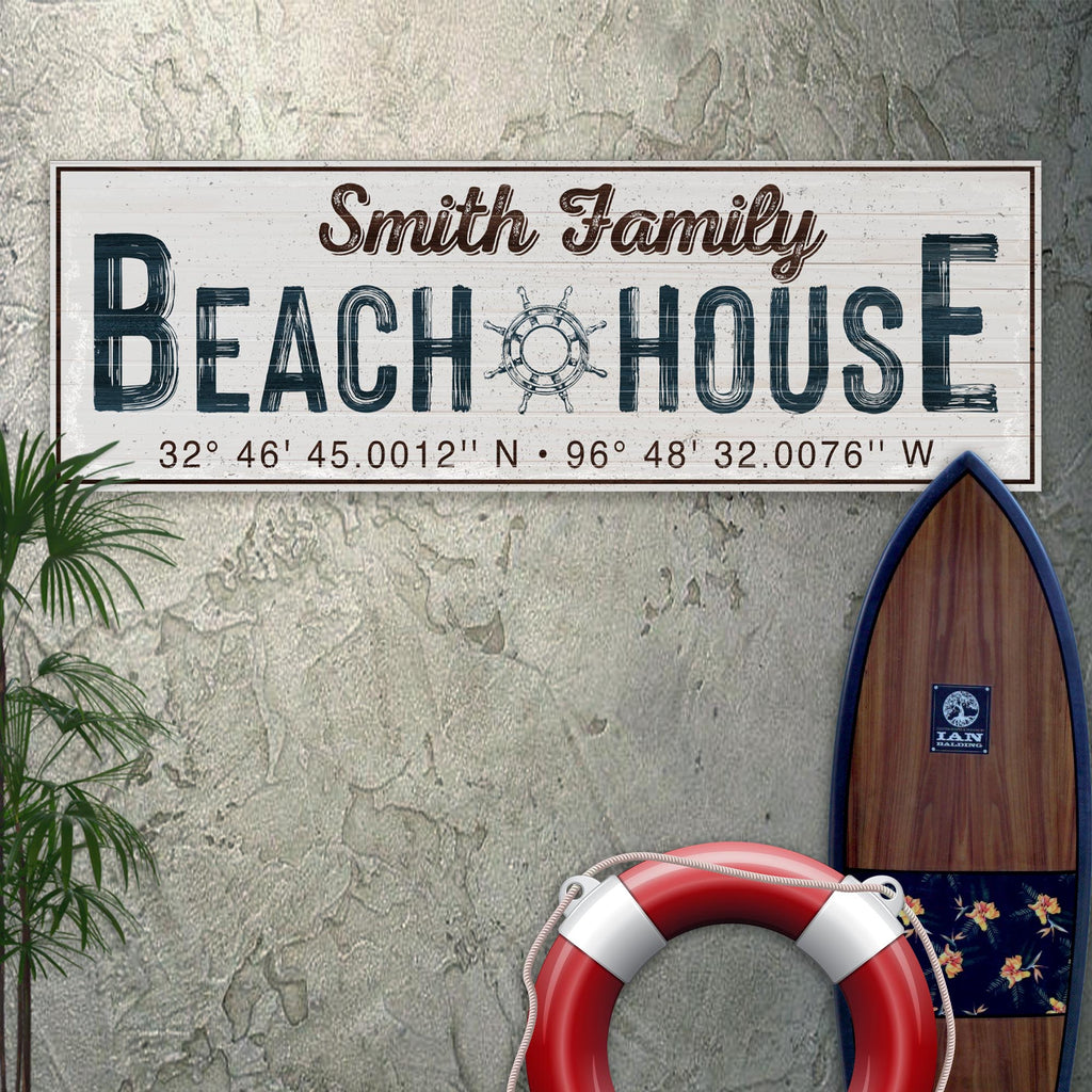 Custom Family Beach House Coordinates Sign (Ready to hang) - Image by Tailored Canvases